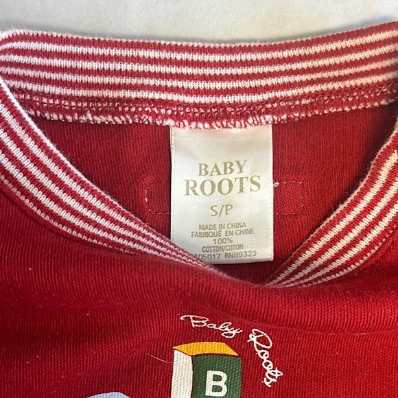 Roots Baby - Red Long Sleeve Tee with Striped Cuffs - Picture 2 of 5